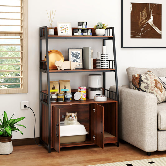 Cat Litter Box Enclosure, Walnut, With Storage Shelves And Scratching Pad Cat Houses Walnut at Gallery Canada