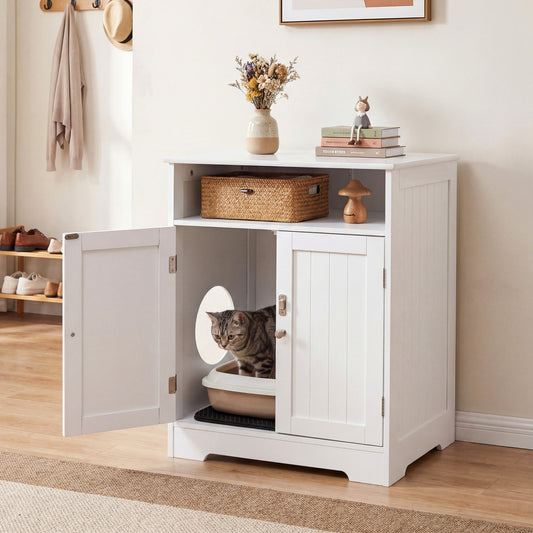 Wooden Cat Litter Box Enclosure, Hidden Pet Washroom Furniture, White Cat Houses White at Gallery Canada