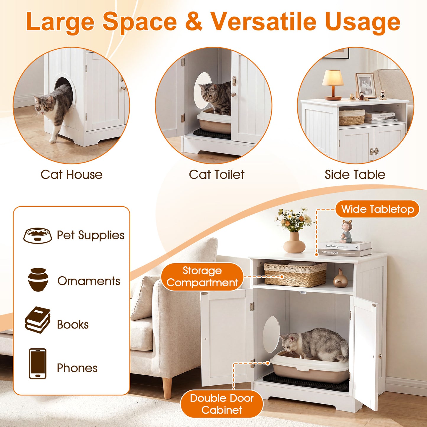Wooden Cat Litter Box Enclosure, Hidden Pet Washroom Furniture, White Cat Houses at Gallery Canada