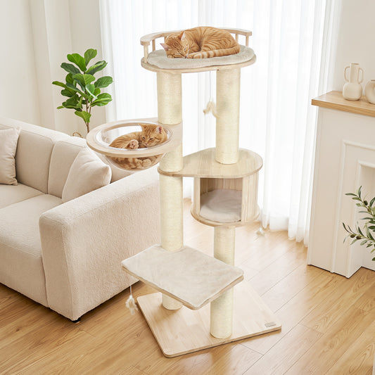 Cat Tree for Indoor Kittens with Perch Condo & Toys, Beige Cat Trees Condos & Scratchers Beige at Gallery Canada