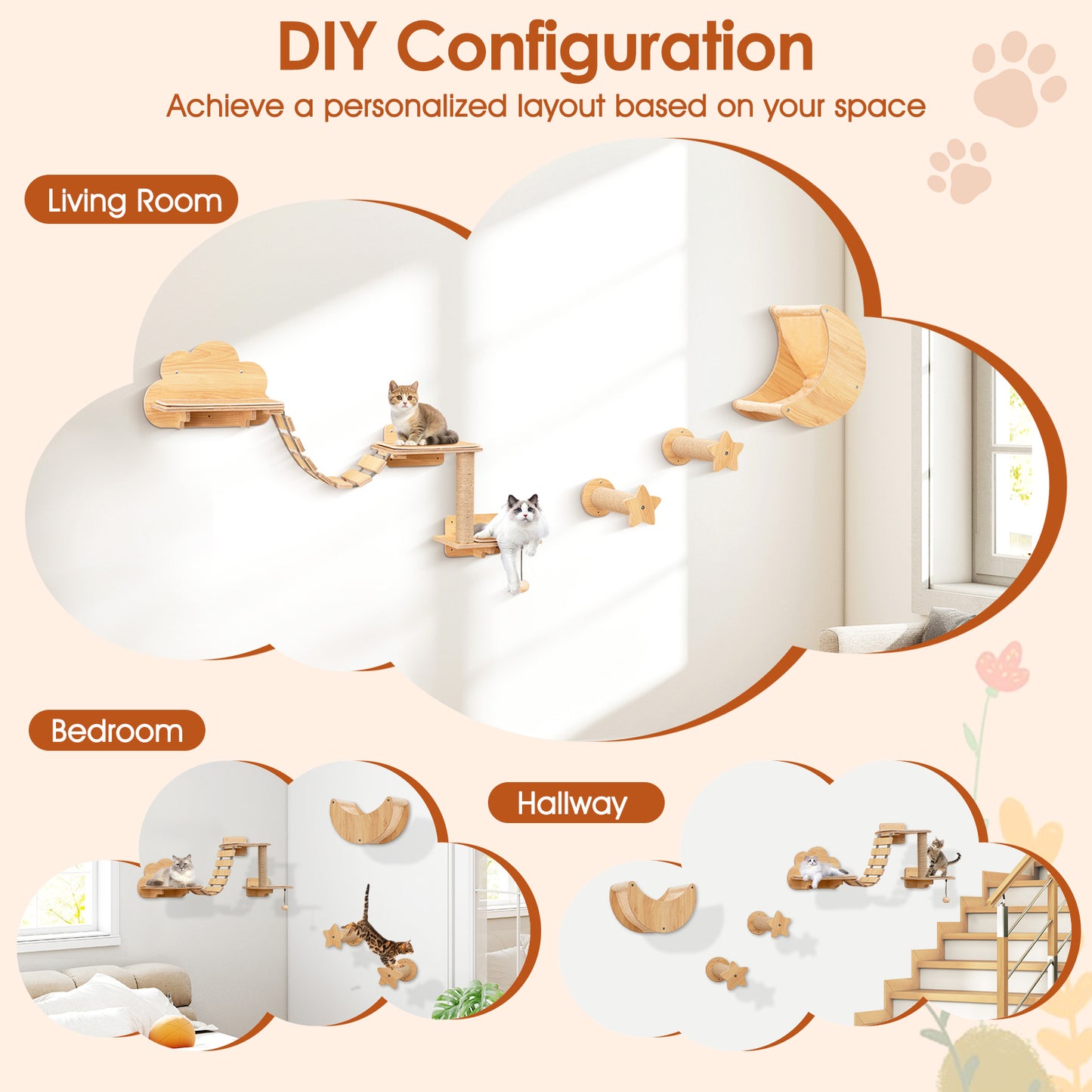 Cat Wall Furniture Set Kitten Wall Mounted Shelves with Hammock, Natural Cat Trees Condos & Scratchers at Gallery Canada