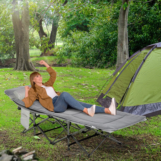 Folding Camping Cot with Mattress, Pillow, Double Layer Oxford, Carry Bag, Light Grey Camping Cots Light Grey at Gallery Canada