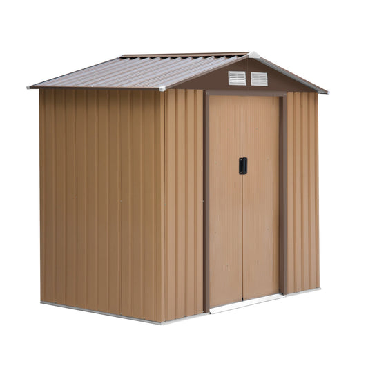 7' x 4' x 6' Garden Storage Shed Outdoor Patio Yard Metal Tool Storage House w/Foundation Galvanized Steel Baseand Double Doors Yellow at Gallery Canada