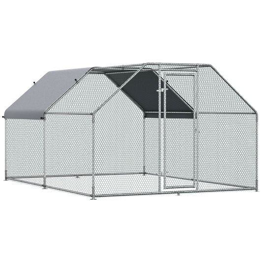 9.2' x 12.5' Metal Chicken Coop, Galvanized Walk-in Hen House, Poultry Cage Outdoor Backyard with Waterproof UV-Protection Cover for Rabbits, Ducks - Gallery Canada