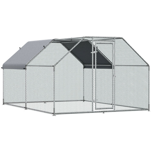 9.2' x 12.5' Metal Chicken Coop, Galvanized Walk-in Hen House, Poultry Cage Outdoor Backyard with Waterproof UV-Protection Cover for Rabbits, Ducks