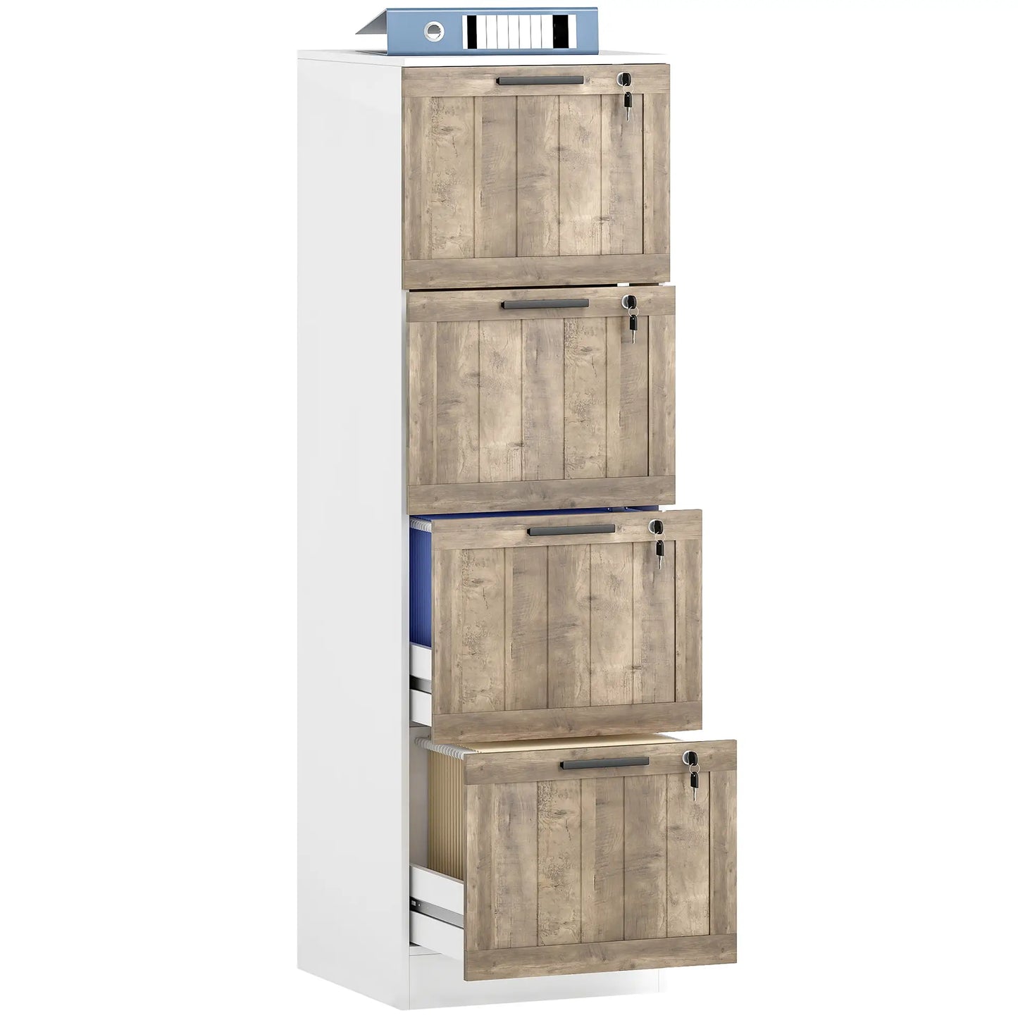 4 Drawer Filing Cabinet, Farmhouse Style, Adjustable Hanging Rails, White Office Cabinets & Cupboards at Gallery Canada