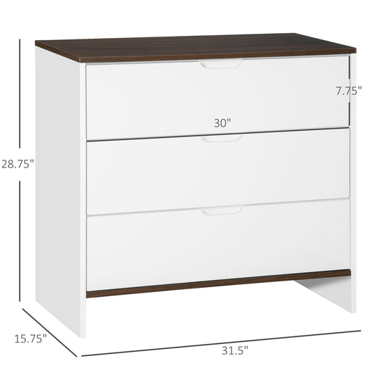 Chest of Drawers, 3 Drawer Dresser with Cut-out Handles, Drawers Unit with Storage for Living Room, White - Gallery Canada