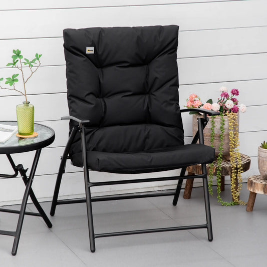 Foldable Lounge Chair, Fabric Recliner, Outdoor Lounger, Black Patio Chairs Black at Gallery Canada