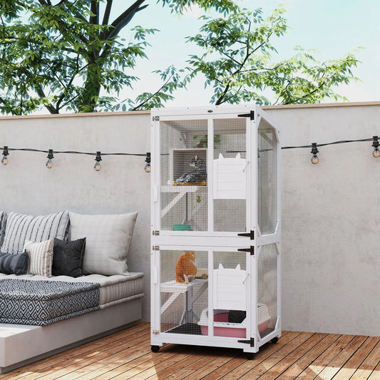 Outdoor Catio, Elevated Design, Wheels, Resting Box, Water-Resistant, White Outdoor Cat Enclosures White, green at Gallery Canada