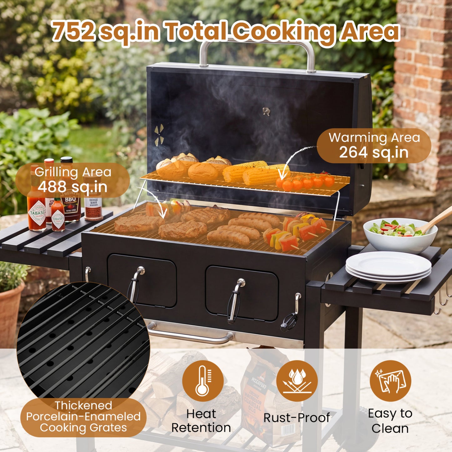 Large Charcoal Grill with Lifting Charcoal Trays and Folding Tables and Wheels Outdoor Grills at Gallery Canada
