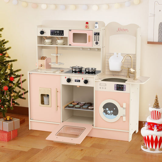 Children Pretend Toy Kitchen Playset with Light and Sound, Pink Play Kitchen Sets Pink at Gallery Canada