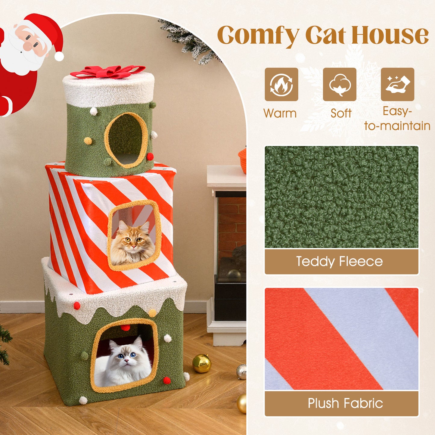 Christmas Cat Tree for Indoor Cats 47" Cute Cat Climbing Furniture with 3 Condos, Green Cat Trees Condos & Scratchers at Gallery Canada