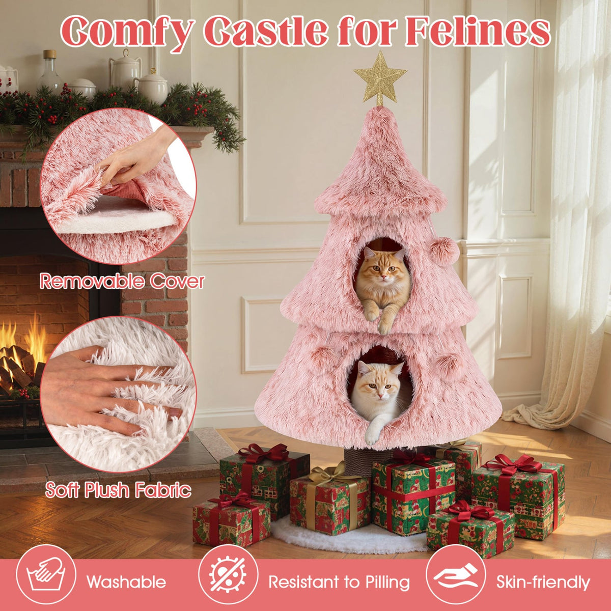 48.5 inch Christmas Cat Tree, Pink Cat Trees Condos & Scratchers at Gallery Canada