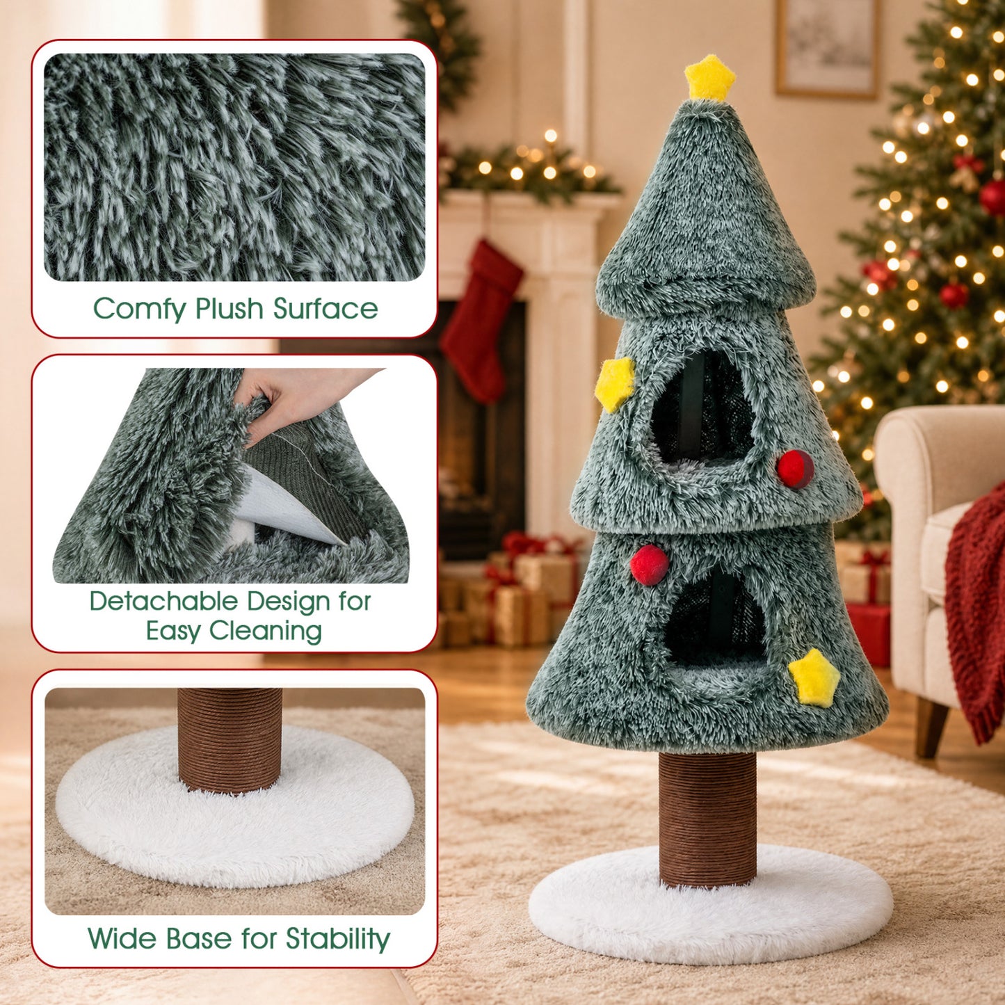 Christmas Cat Tree with 2 Condos, Scratching Post, Green Cat Trees Condos & Scratchers at Gallery Canada