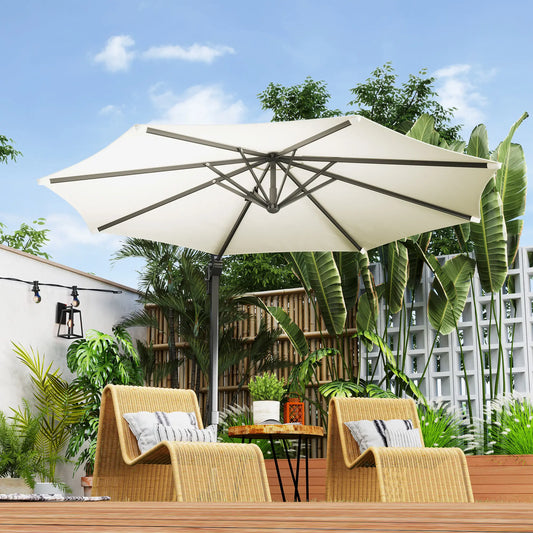 10' Offset Patio Umbrella, Aluminum Pole, 360° Rotation, Tilt, White Offset Cantilever Umbrellas Cream at Gallery Canada