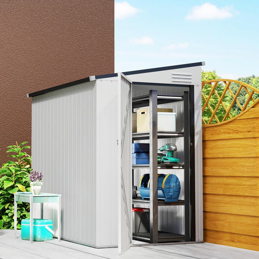 4.3' x 6.3' Metal Outdoor Storage Shed With Lockable Door, Dark Grey