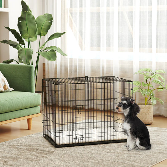 30" Folding Metal Dog Crate, 2 Doors, Removable Tray, Black Houses, Kennels & Pens Black, Beige at Gallery Canada