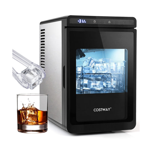 Clear Ice Cube Maker Countertop 1.6 Inches Large Square Ice Cubes, Silver