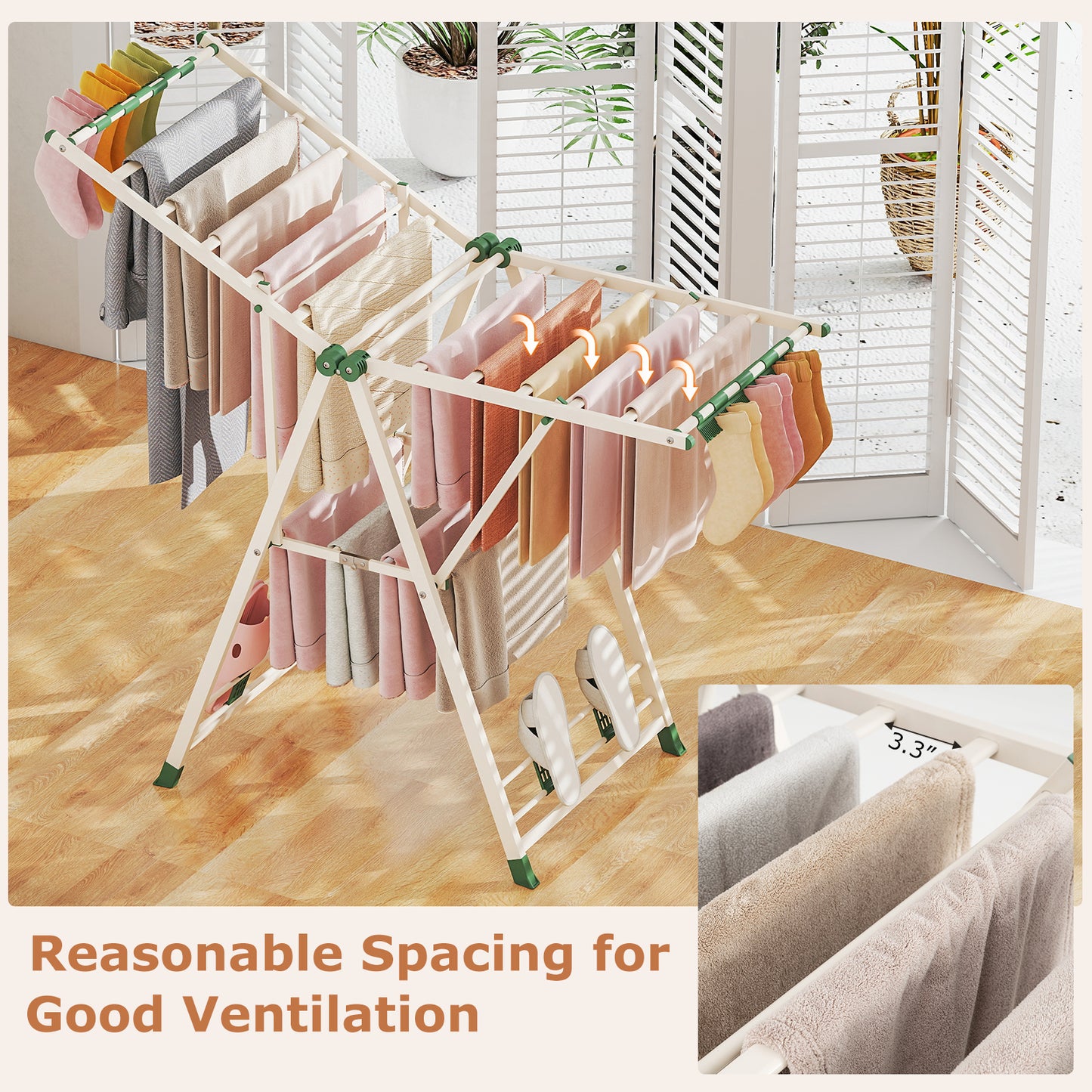 Height Adjustable Clothes Drying Rack, Beige Drying Racks at Gallery Canada