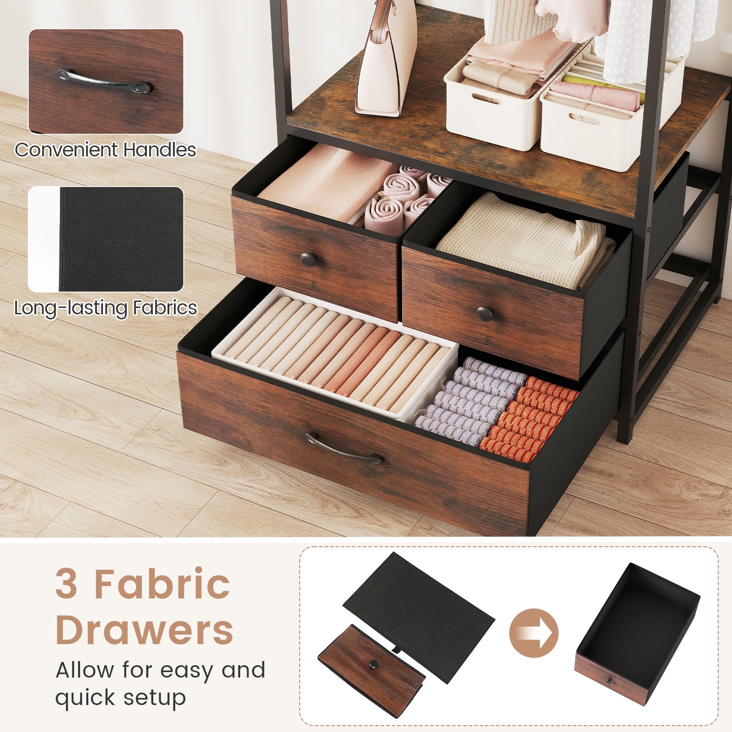 Clothes Rack With Drawers, Shelves, Side Hooks, Metal Frame, Brown Coat Racks & Hall Trees at Gallery Canada