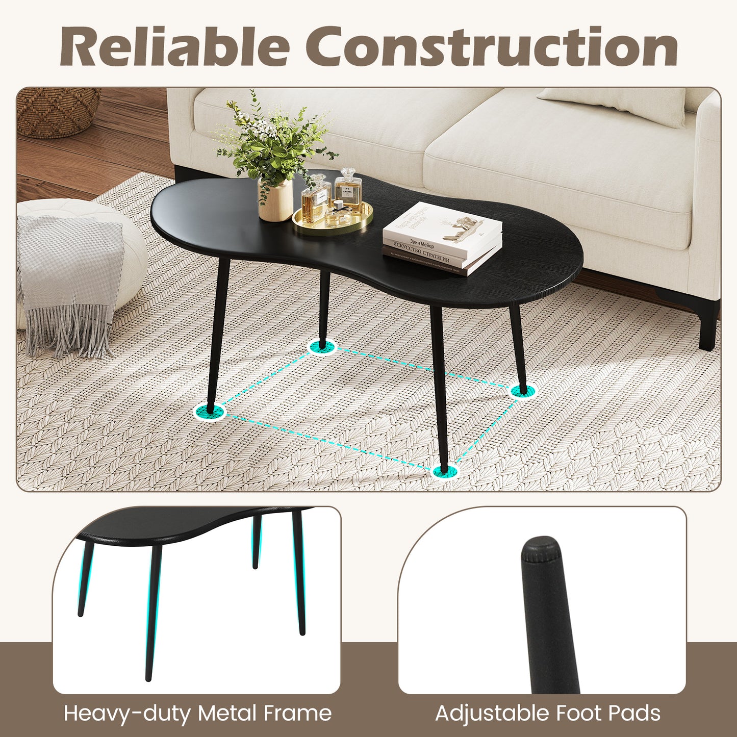 Cloud Coffee Table 39.5 In, Irregular Center Table, Black Coffee Tables at Gallery Canada