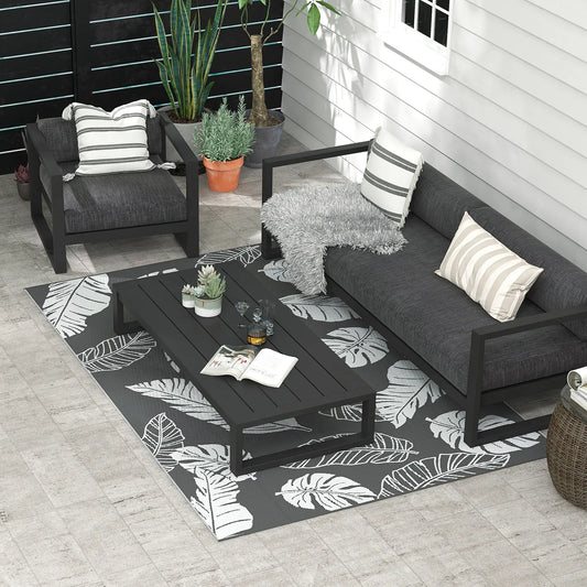Reversible Outdoor RV Rug, Patio Mat, 6' x 9', Grey and White