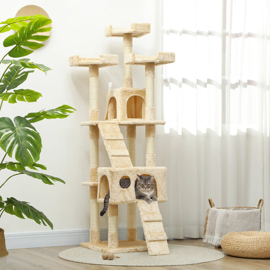 68-Inch Multi-Level Cat Scratching Tree, Activity Center, Beige Cat Towers Beige at Gallery Canada