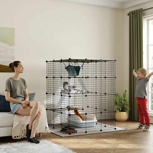 4 Tier DIY Cat Cage, Indoor Catio for 1-3 Cats, Black Outdoor Cat Enclosures Black at Gallery Canada