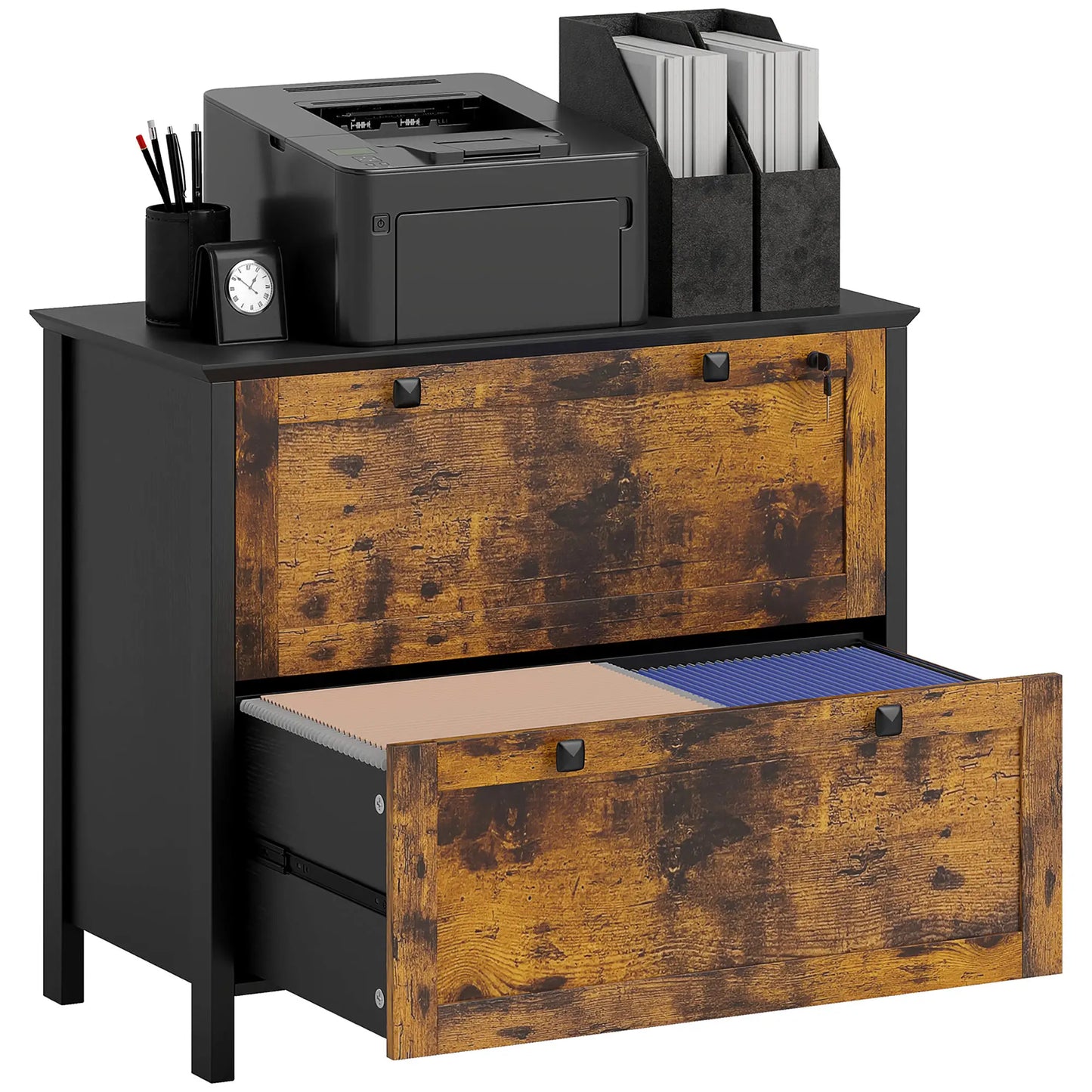 2 Drawer File Cabinet, Lockable, Adjustable Hanging Bar, Letter, A4 Size, Rustic Brown Office Cabinets & Cupboards at Gallery Canada