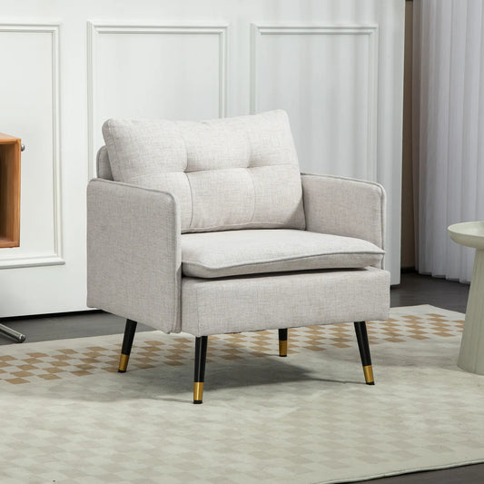 Modern Armchair, Upholstered Accent Chair, Tufted Back, Steel Legs, Cream White Accent Chairs Cream at Gallery Canada