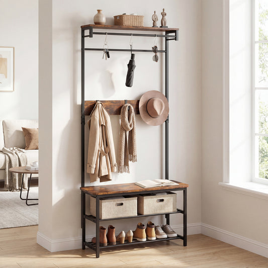 Coat Rack With Shoe Bench, 4-In-1 Hall Tree, Brown Coat Racks & Hall Trees Rustic Brown at Gallery Canada