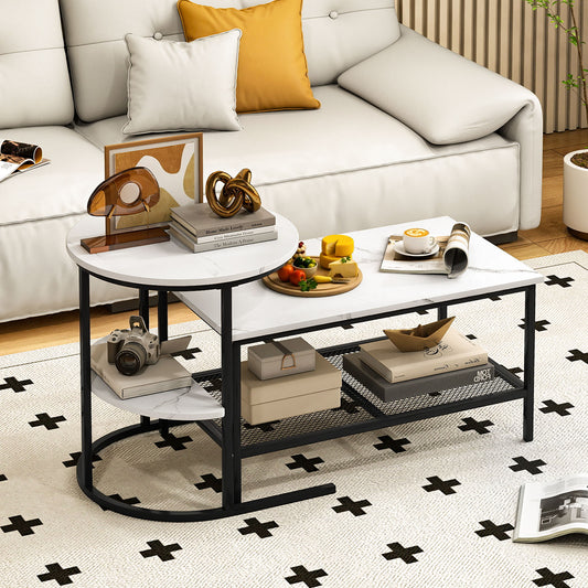 2-Tier Rectangular Coffee Table Set, White Coffee Tables White at Gallery Canada