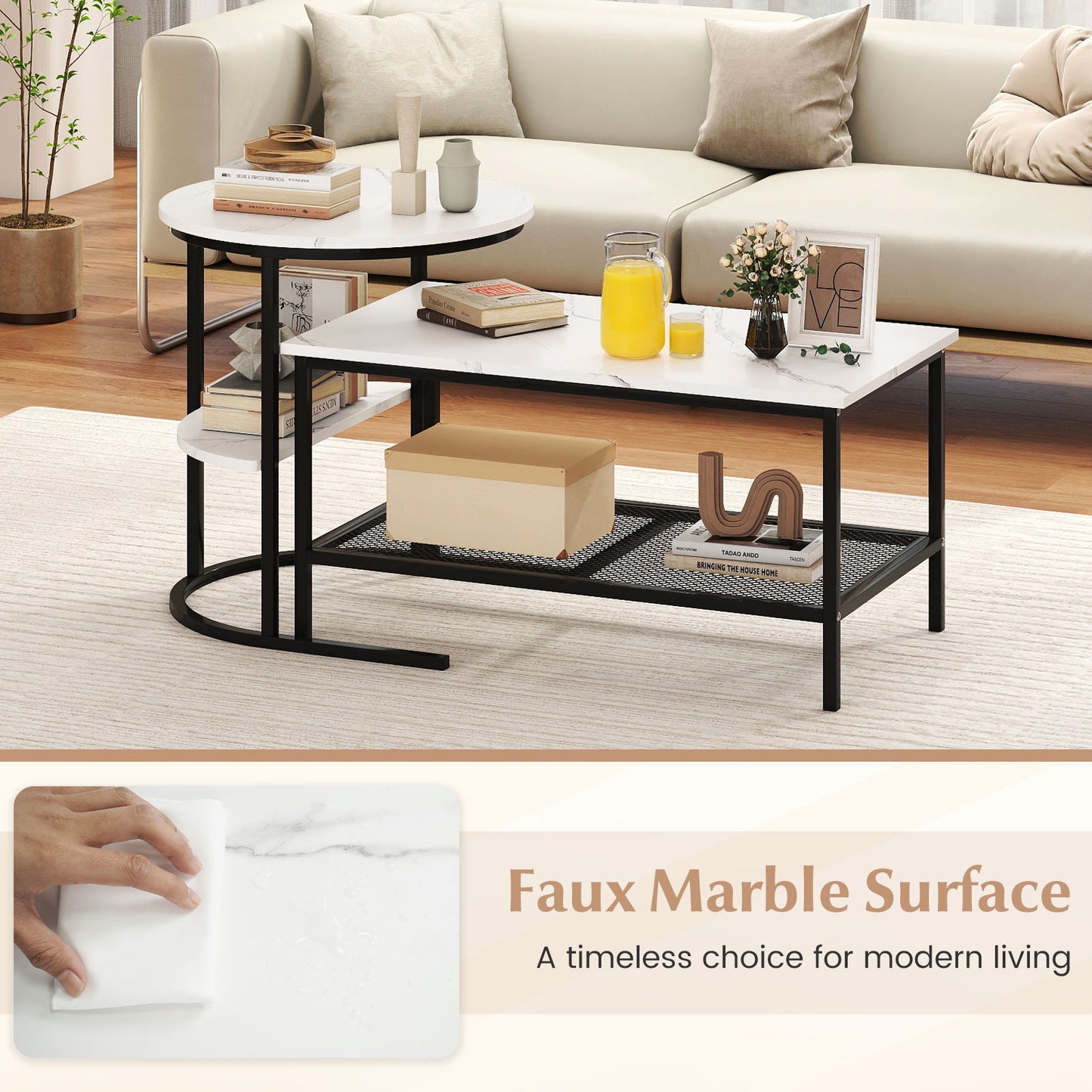 2-Tier Rectangular Coffee Table Set, White Coffee Tables at Gallery Canada