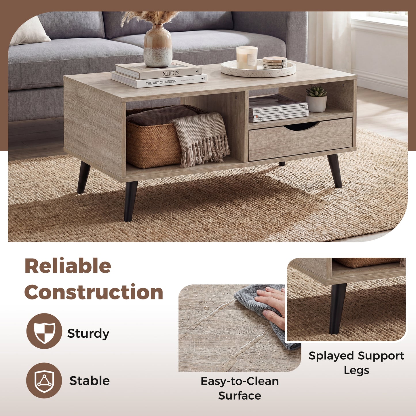 Rustic Rectangle Coffee Table With Storage, Natural Coffee Tables at Gallery Canada