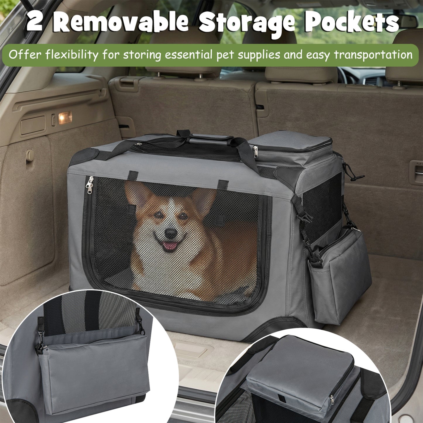 Collapsible Soft Dog Crate Travel Crate with Mesh Windows and 3 Doors-S, Gray Dog Kennels at Gallery Canada