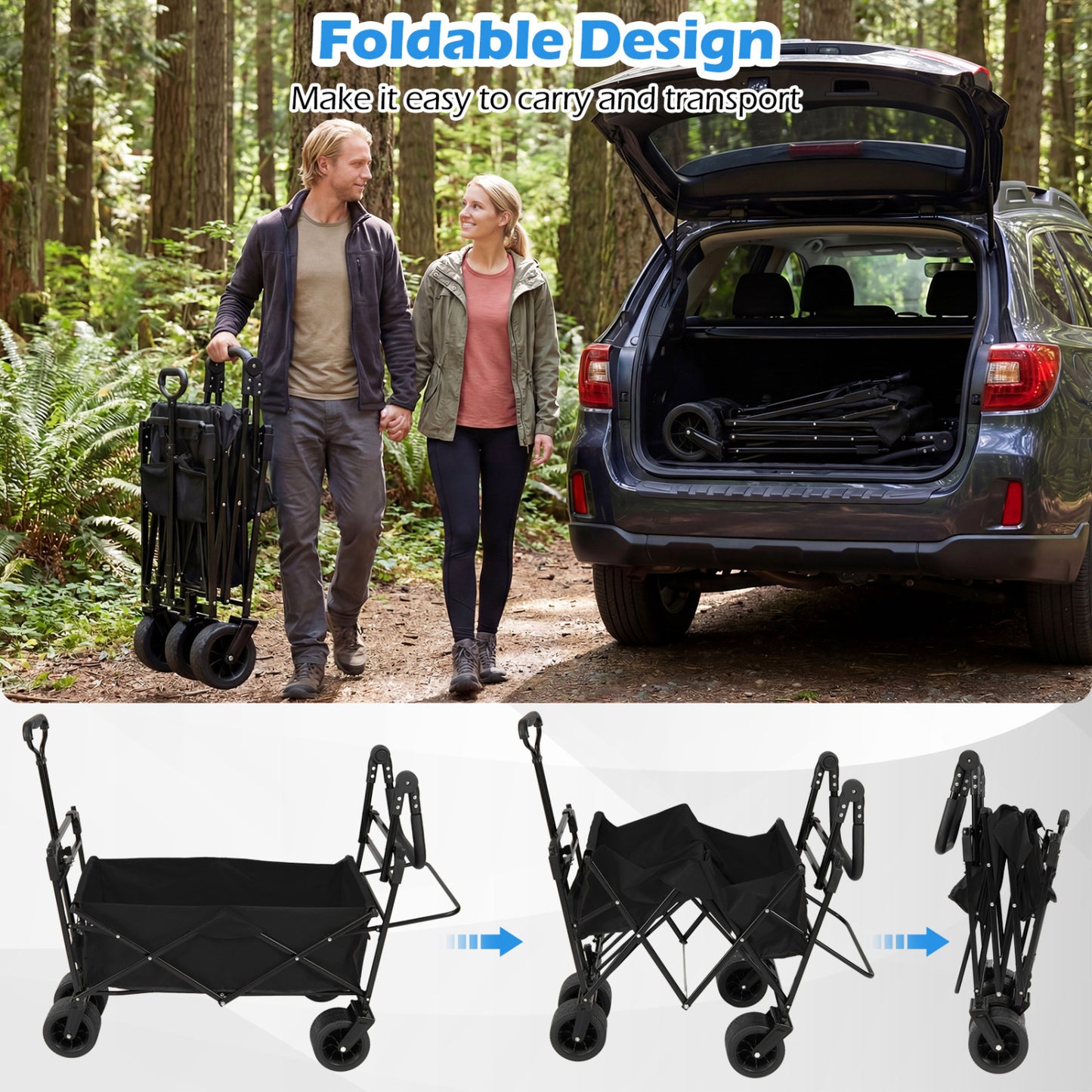Collapsible Wagon, Removable Canopy, Adjustable Handles, Black Camping Furniture at Gallery Canada