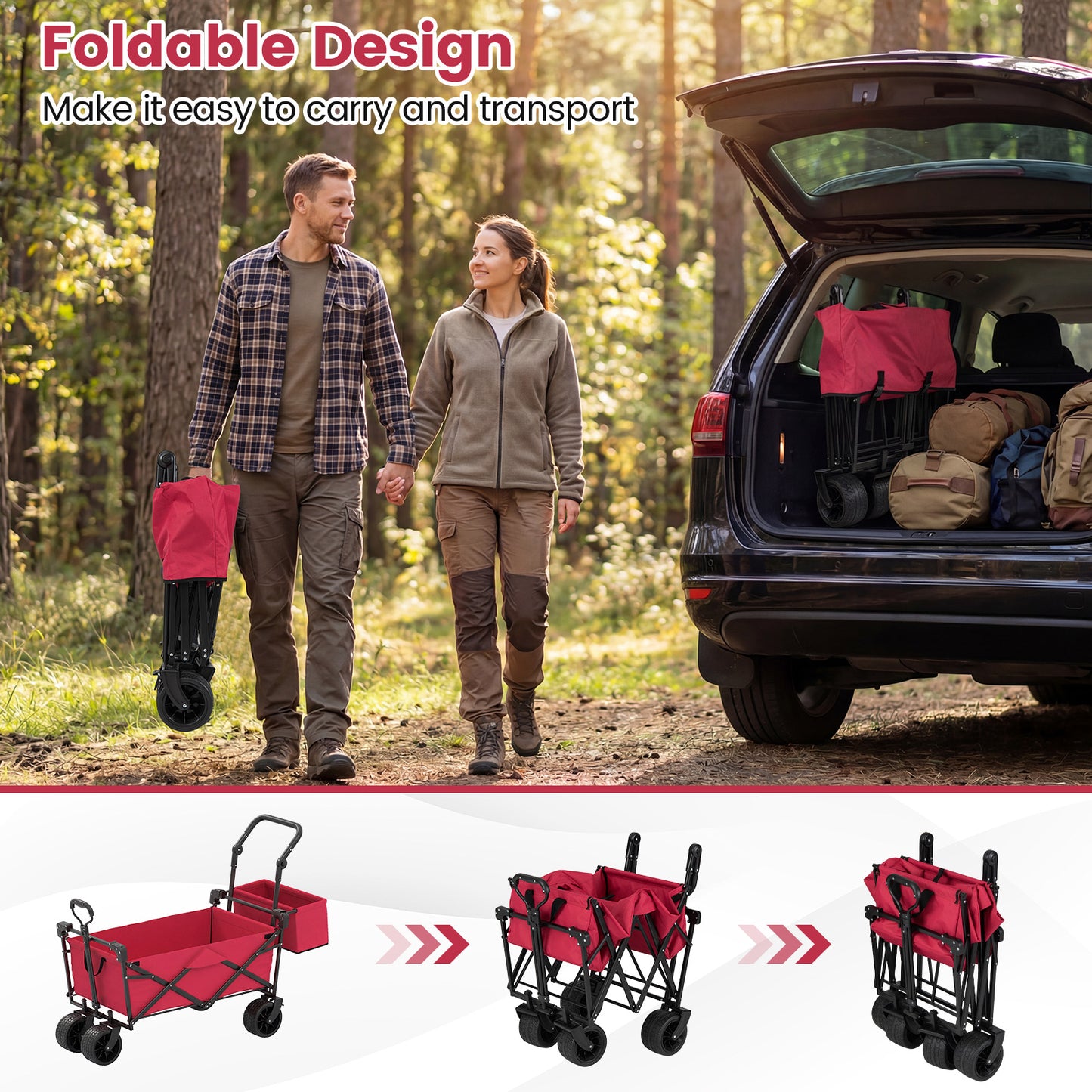 Collapsible Wagon, Removable Canopy, Detachable Storage Bag, Red Camping Furniture at Gallery Canada