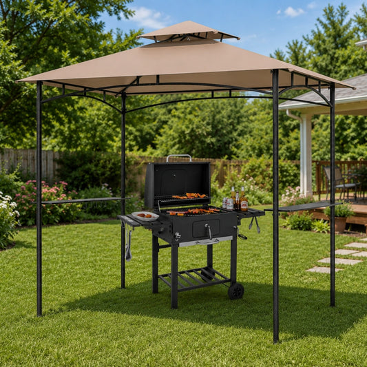 Complete BBQ Station, 8x5 FT, Waterproof Grill Gazebo Outdoor Grills Rustic Brown at Gallery Canada