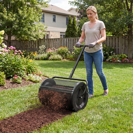 24 Inch Peat Moss Spreader Roller, Height-Adjustable T-Shape Handle, Black Lawn Care Tools Black at Gallery Canada