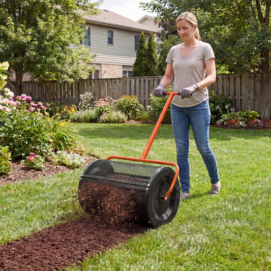 24 Inch Compost Spreader, Height Adjustable T Handle, Orange Lawn Care Tools Orange at Gallery Canada