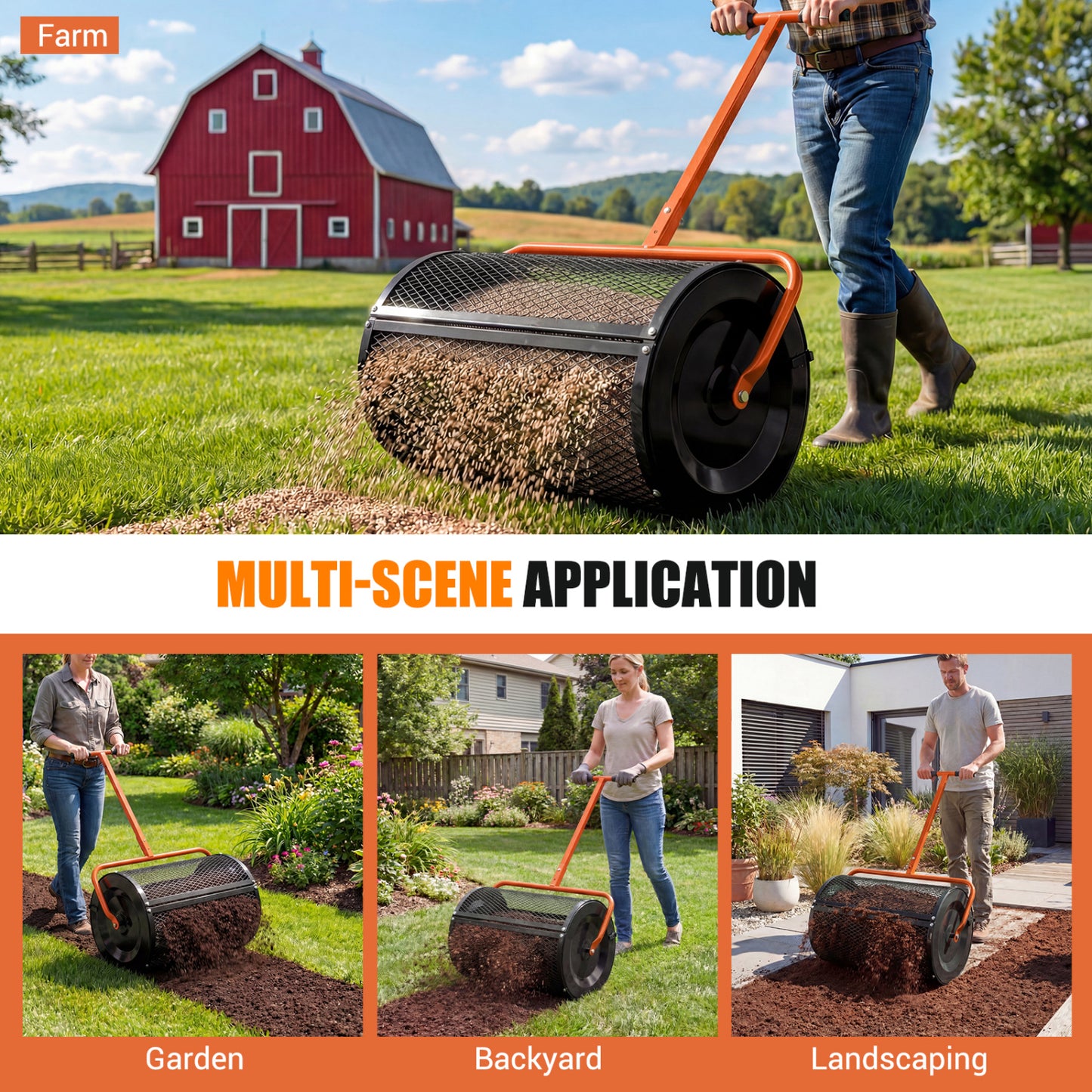 24 Inch Compost Spreader, Height Adjustable T Handle, Orange Lawn Care Tools at Gallery Canada