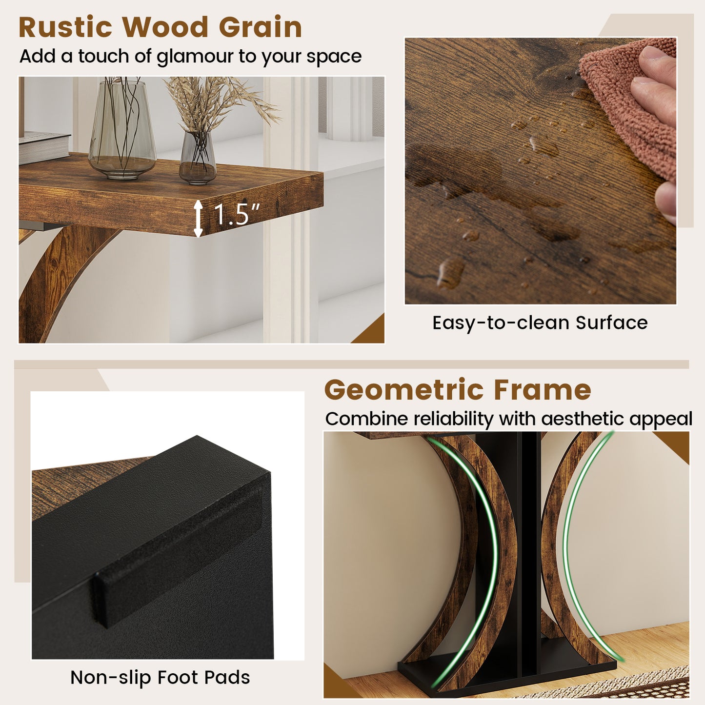 Console Table 39.5 Inch Rectangular Entryway Table with Geometric Frame, Rustic Brown Console Tables at Gallery Canada