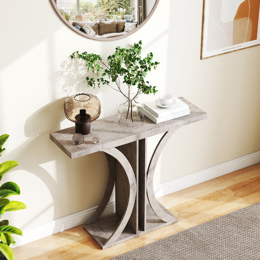 Console Table 39.5 Inch Rectangular Entryway Table with Geometric Frame, Gray Console Tables Gray at Gallery Canada