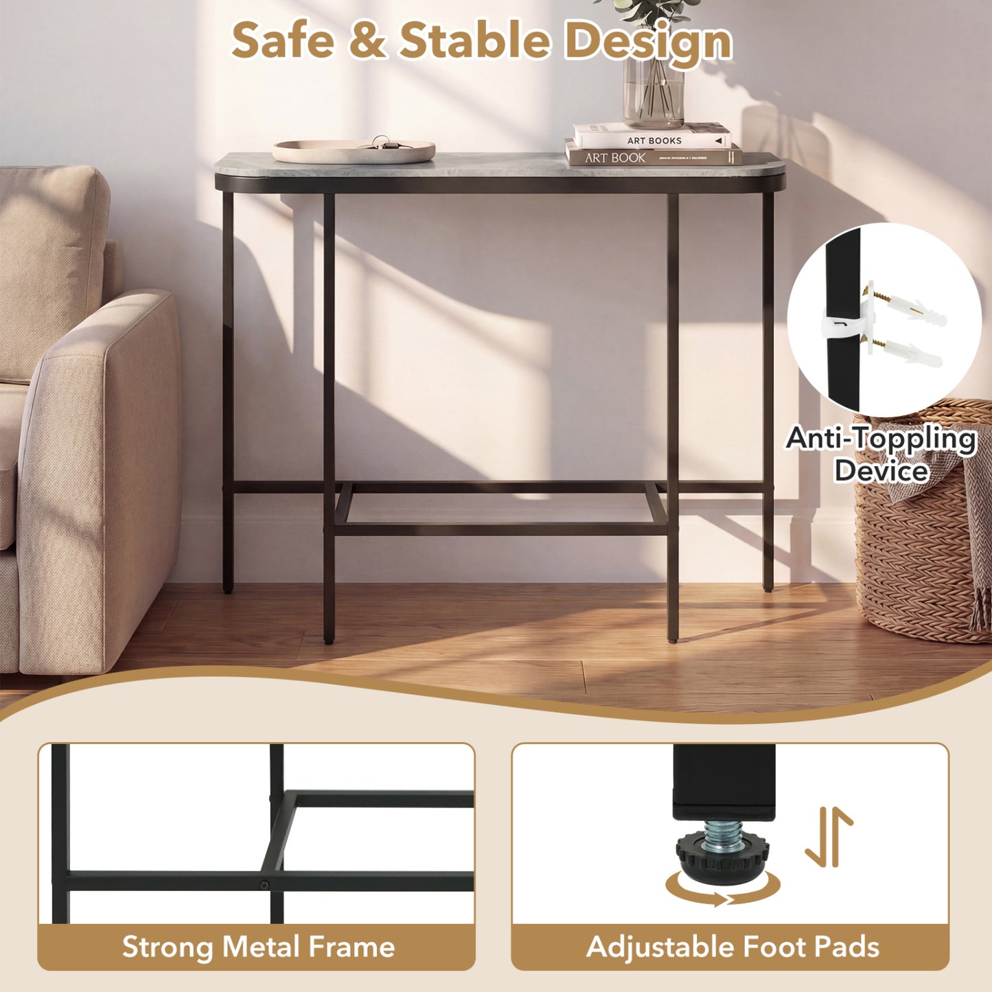 44-Inch Console Table, Faux Marble Top, Metal Frame, Gray Console Tables at Gallery Canada