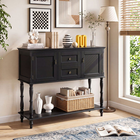 Console Table With 2 Drawers, 2 Door Cabinets, Shelf, Black Console Tables Black at Gallery Canada