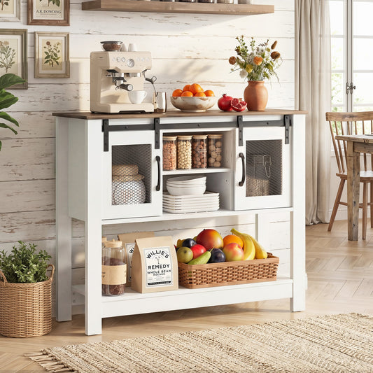 Console Table with Sliding Barn Doors and Storage Cabinets, Rustic Brown Console Tables Rustic Brown at Gallery Canada