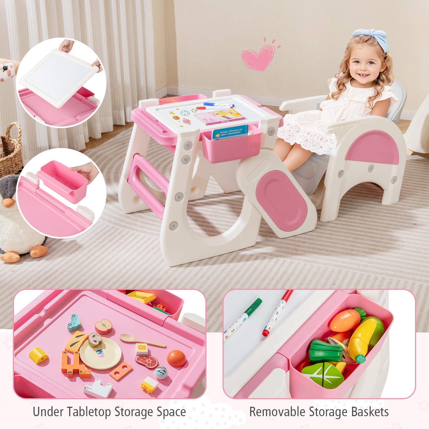 Convertible Baby High Chair, Double-Layer Tray, Adjustable Backrest, Pink High Chairs at Gallery Canada