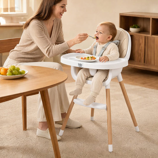 Convertible High Chair With 5-Point Harness For Babies, Toddlers, Beige High Chairs Beige at Gallery Canada