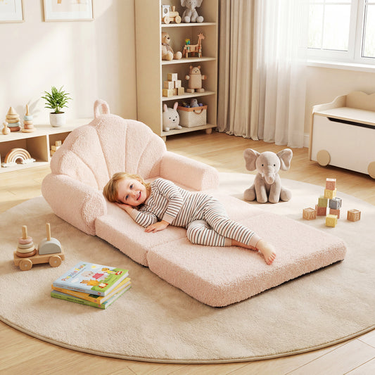 Convertible Kids Sofa, 2-in-1 Fold Out Toddler Couch Chair, Beige Kids Chairs & Seating Beige at Gallery Canada