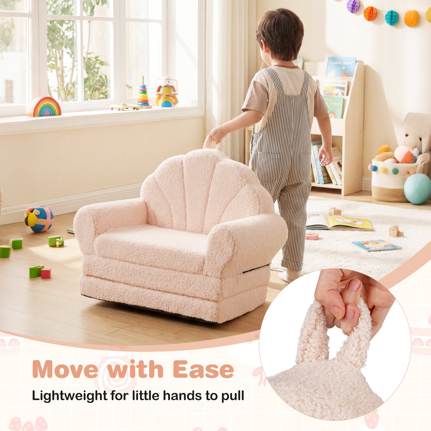 Convertible Kids Sofa, 2-in-1 Fold Out Toddler Couch Chair, Beige Kids Chairs & Seating at Gallery Canada